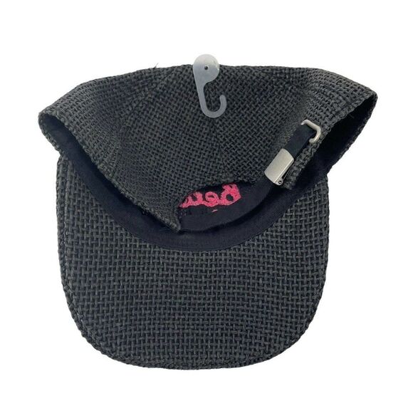 Beach Bum Hat Black Woven Baseball Cap Pink Embroidery Womens OS Strap Back NEW - Picture 4 of 7